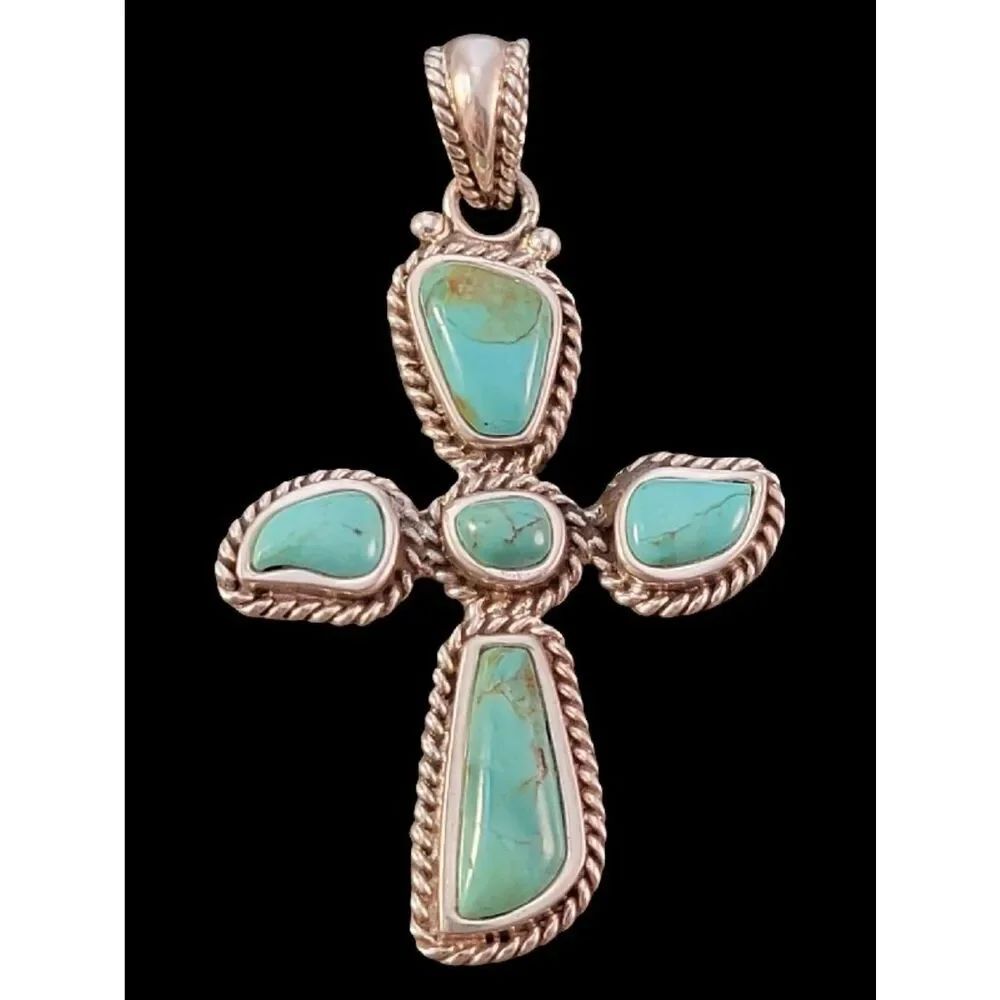 Barse Turquoise Freeform Sterling Cross Pendant - NEW